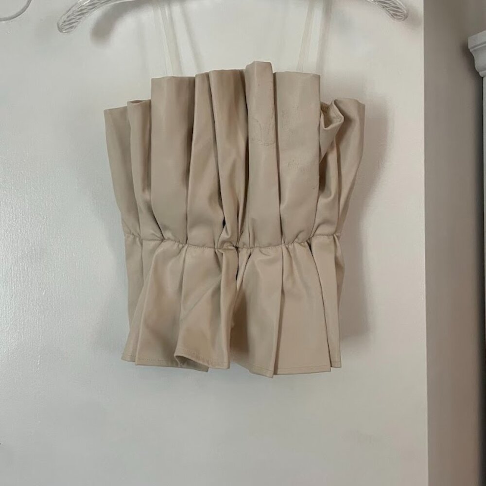Tan Strapless Ruffle Top - Picture 2 of 3
